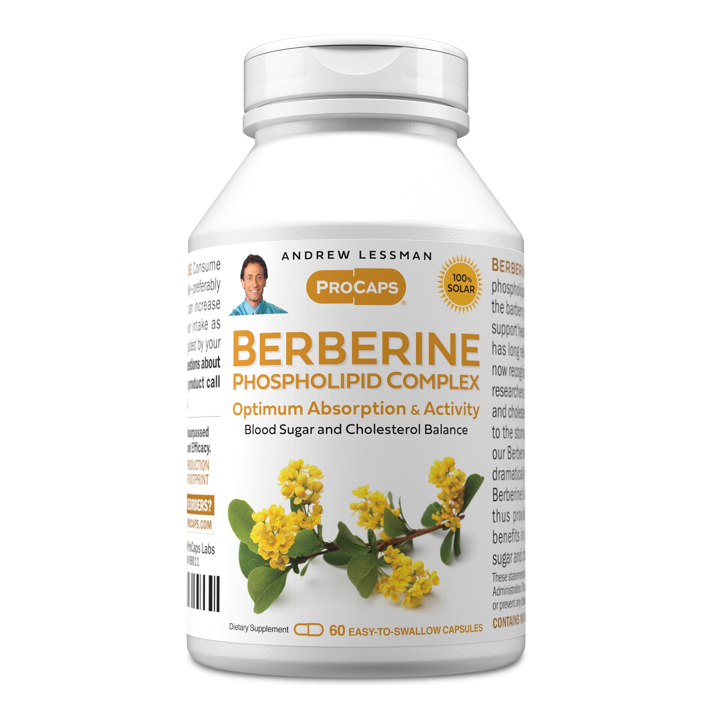 Andrew Lessman Berberine Phospholipid Complex bottle shown for easy swallowing and enhanced absorption.