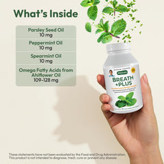 Close-up of Parsley Seed Oil in Breath Plus 360 suggesting natural breath support.
