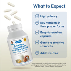 ANDREW LESSMAN Calcium Magnesium Intensive Care label emphasizes dairy-free and gluten-free ingredients