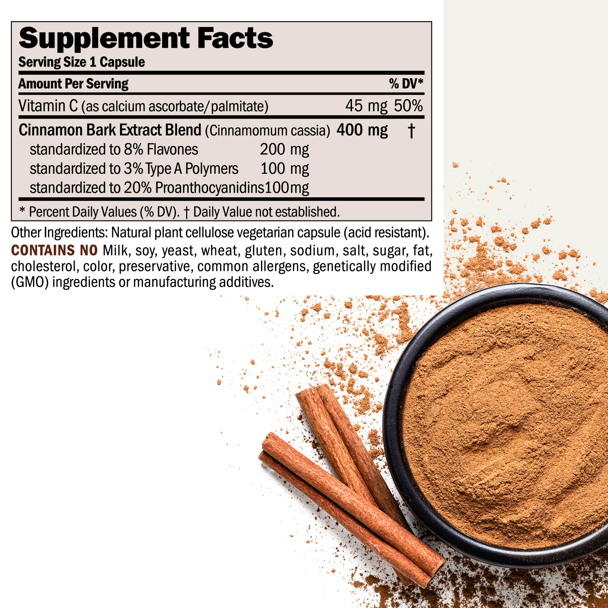 Andrew Lessman Cinnamon 400mg bottle back with supplement facts