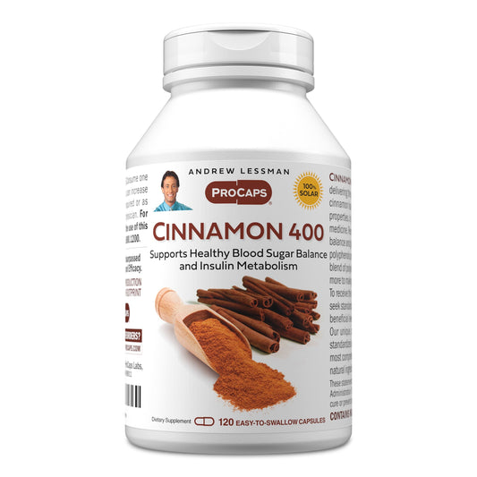 Andrew Lessman Cinnamon 400mg bottle front view, high-potency cinnamon supplement