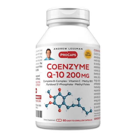 Andrew Lessman CoQ10 bottle front view highlights energy support
