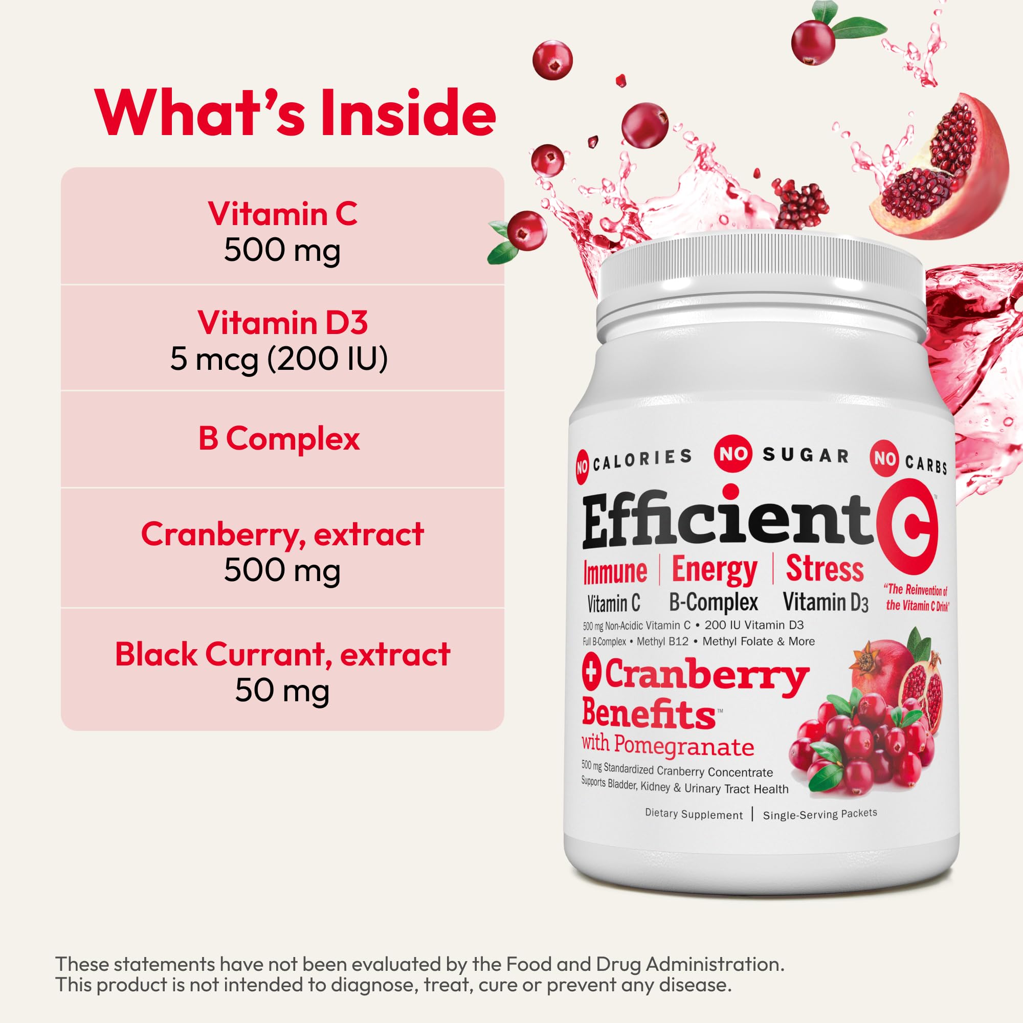 ANDREW LESSMAN Efficient C + Cranberry Benefits drink mix being poured for quick hydration