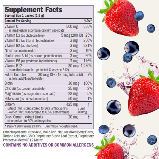 Andrew Lessman Efficient C Mixed Berry glass shows a refreshing, sugar-free berry drink.