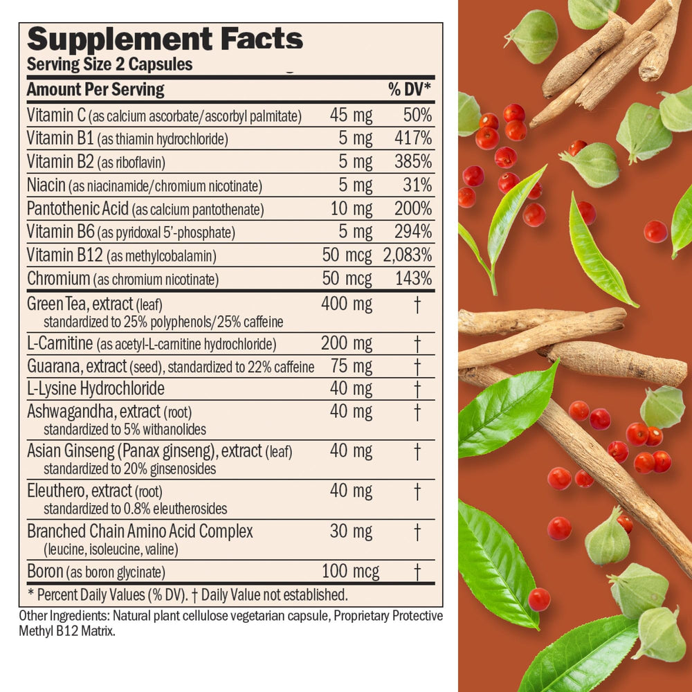 Andrew Lessman Energy and Fat Metabolism Factors capsules close-up highlighting high-purity ingredients.