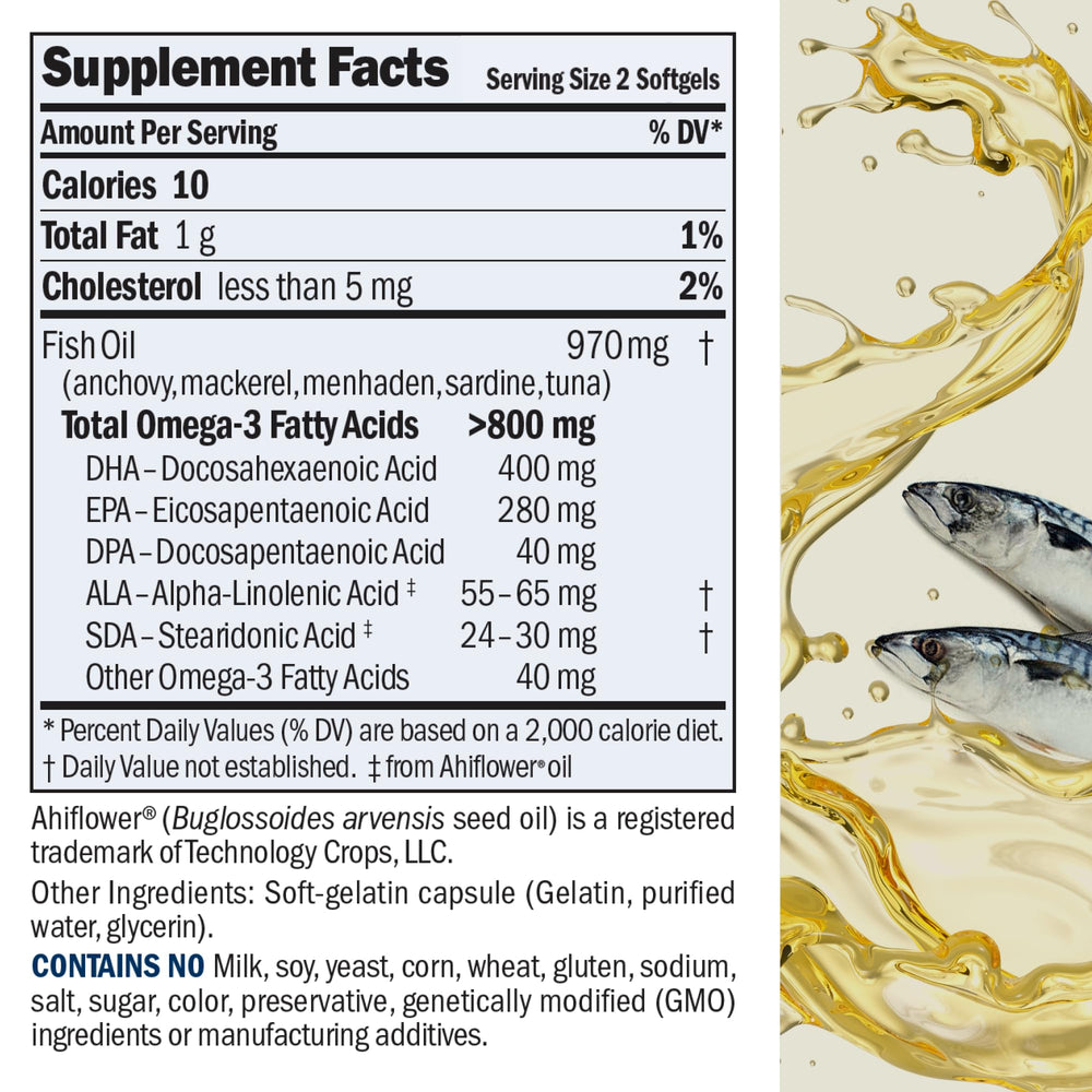 Andrew Lessman Essential Omega-3 back label view highlighting ingredients