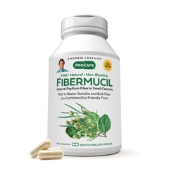 Andrew Lessman Fibermucil bottle pour demonstrates convenient daily fiber intake.