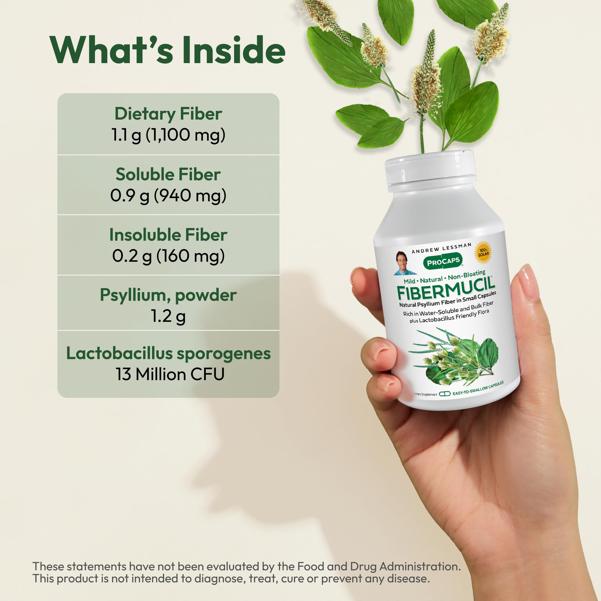 ANDREW LESSMAN Fibermucil label notes dairy-free and gluten-free