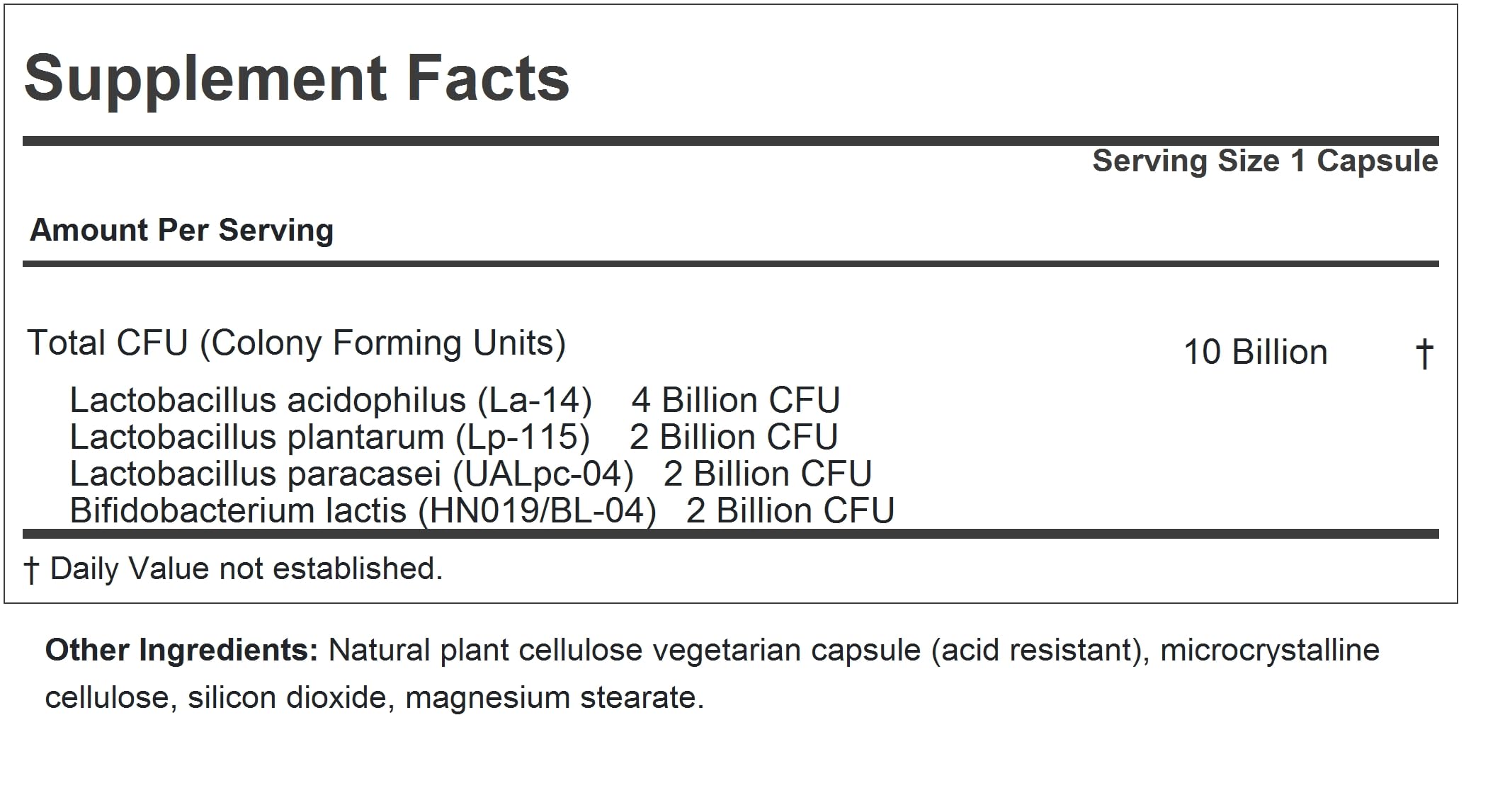 Close-up of Andrew Lessman Friendly Flora capsules highlighting 10B CFU daily support.