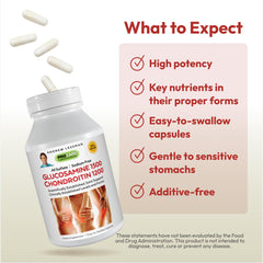 Andrew Lessman Glucosamine 1500 Chondroitin 1200mg active ingredients chart highlights sulfate forms.