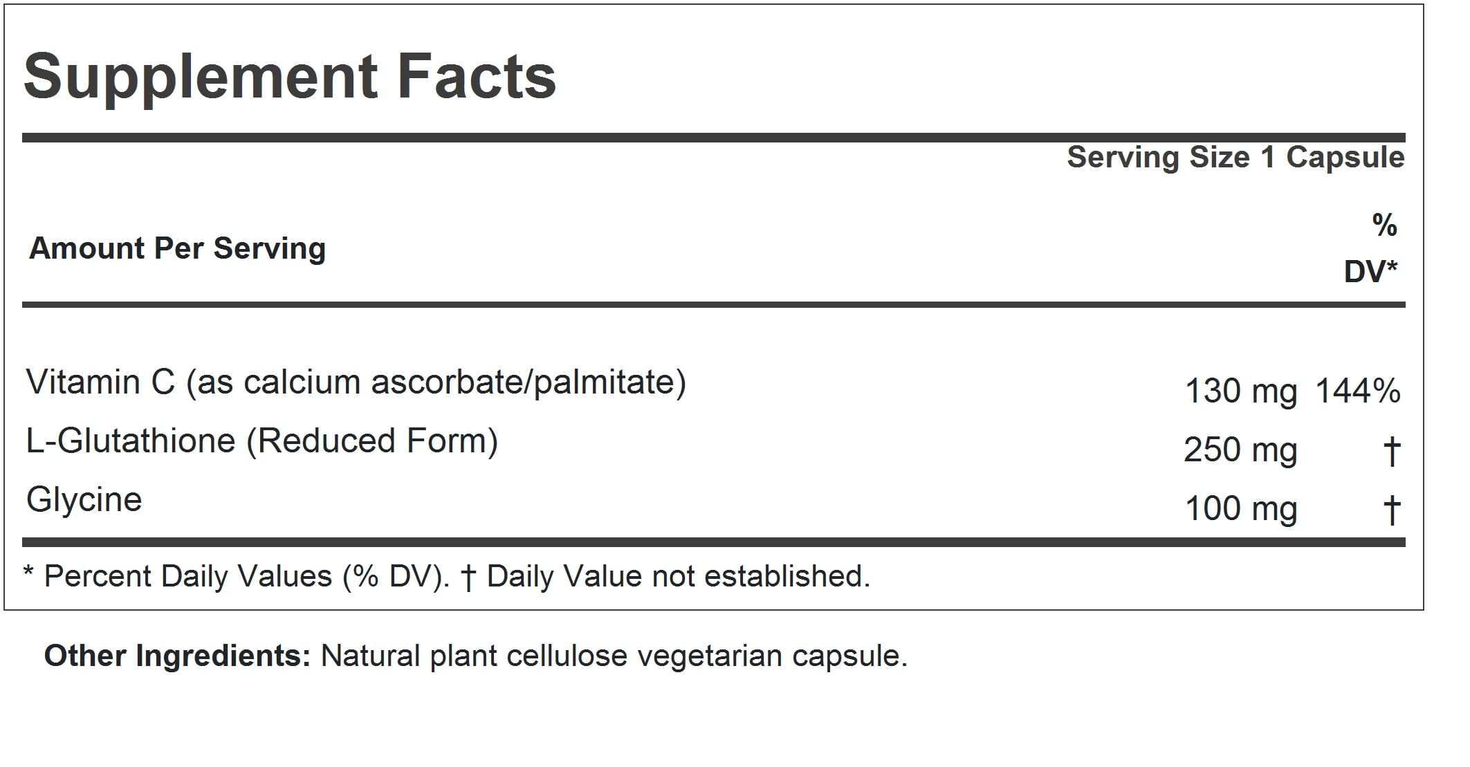 Andrew Lessman Glutathione 250 mg bottle label close-up showing purity and quality controls.