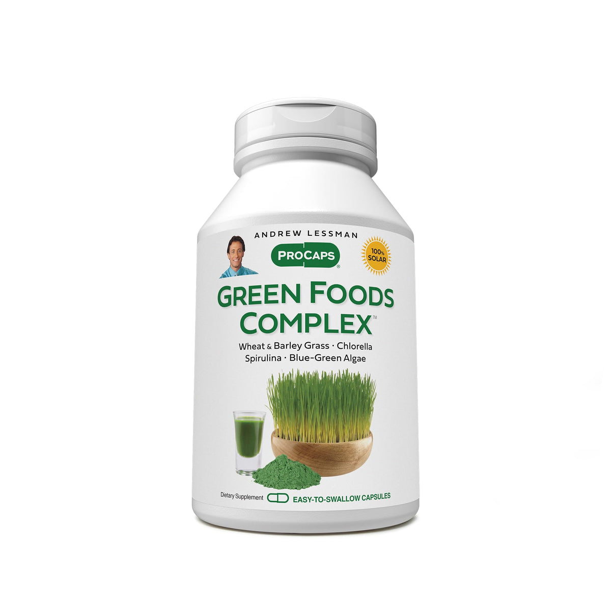 ANDREW LESSMAN Green Foods Complex bottle with capsules supports daily greens intake