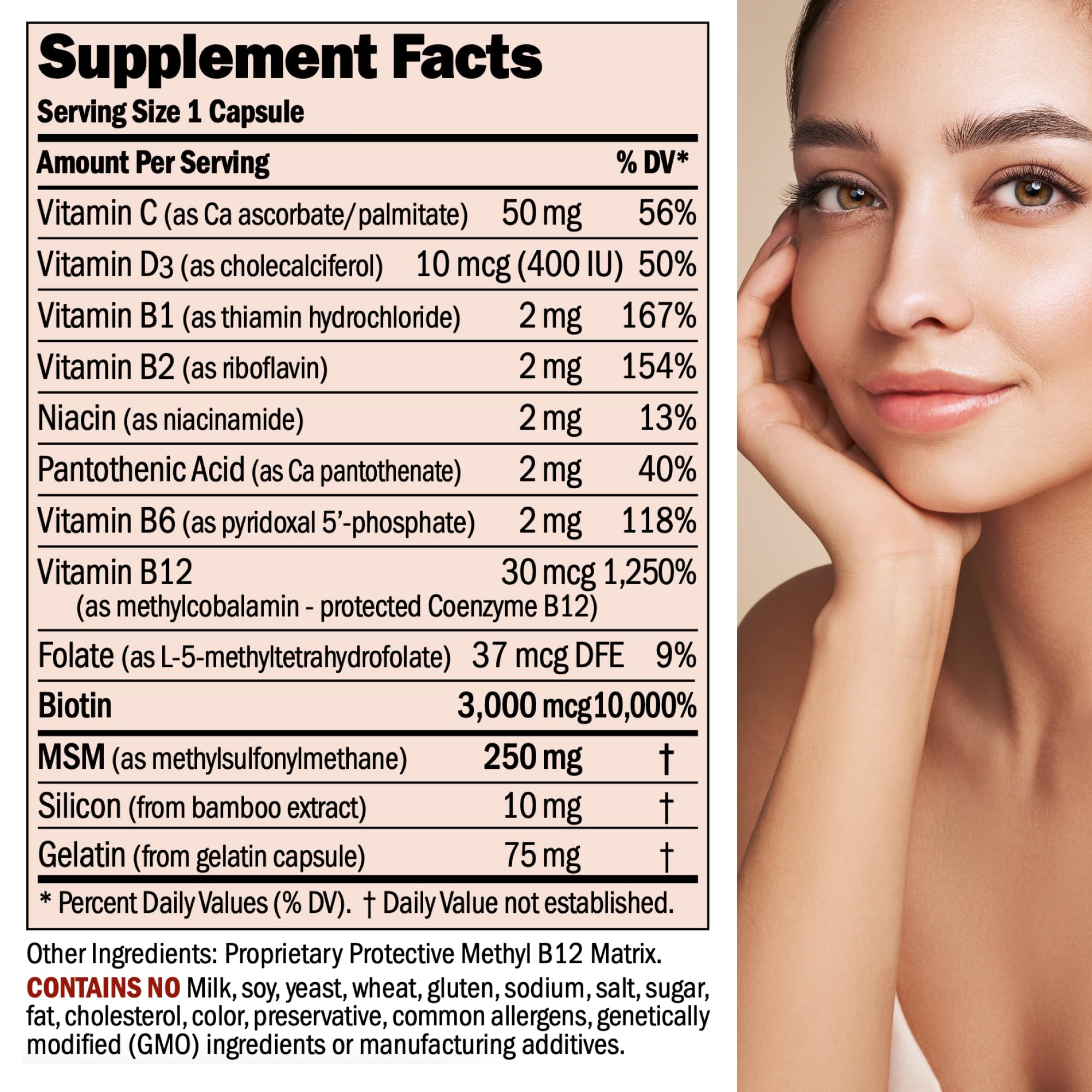 Andrew Lessman Healthy Hair, Skin and Nails capsules close-up for daily beauty support.