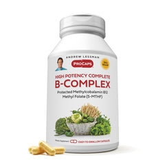 ANDREW LESSMAN High Potency B-Complex bottle for convenient daily energy support.
