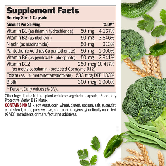 ANDREW LESSMAN B-Complex 360 capsules label closeup highlighting bioactive vitamins.