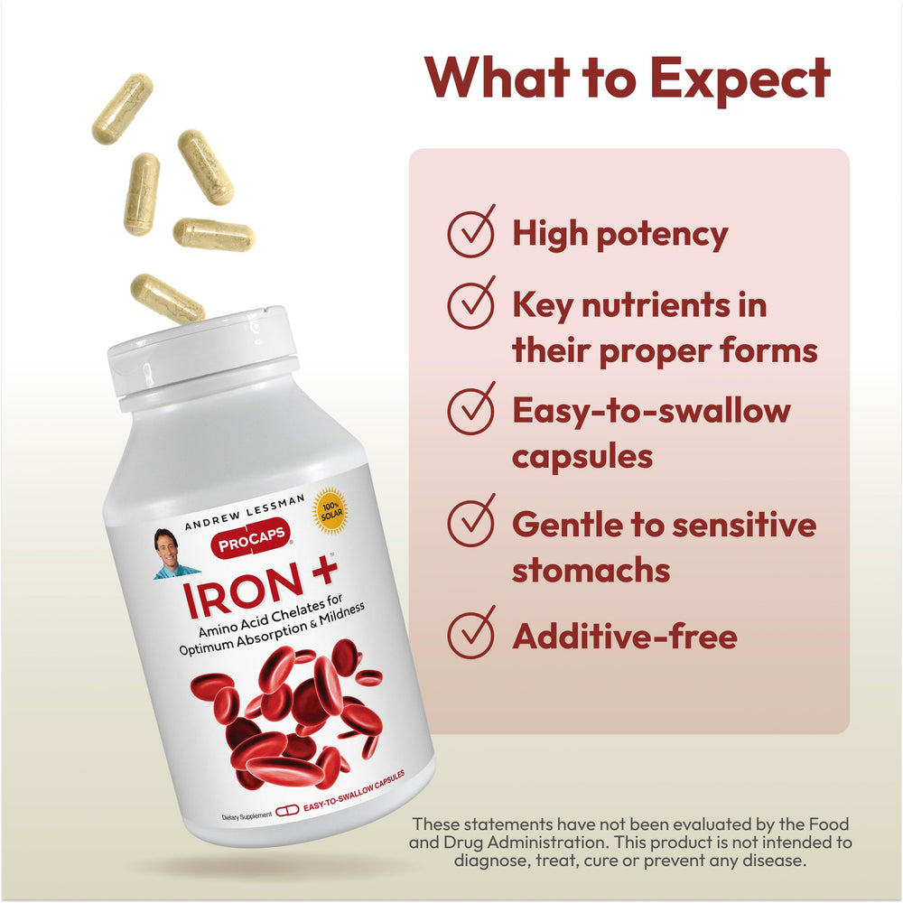 ANDREW LESSMAN Iron Plus with Vitamin C supports iron absorption.