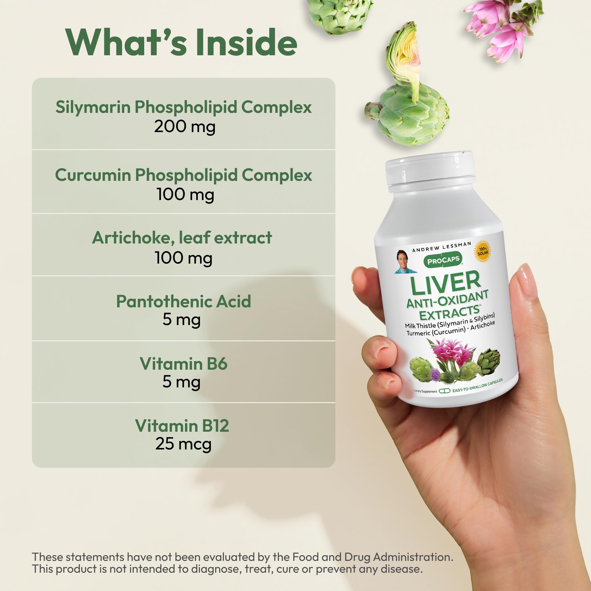 Label view reveals turmeric-curcumin complex and artichoke extract in the formula.
