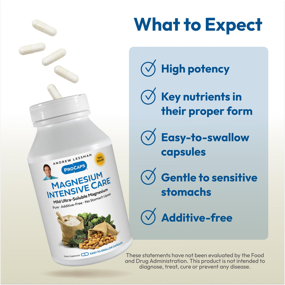 Andrew Lessman Magnesium Intensive Care serving spoon, easy dosing for daily wellness routine.