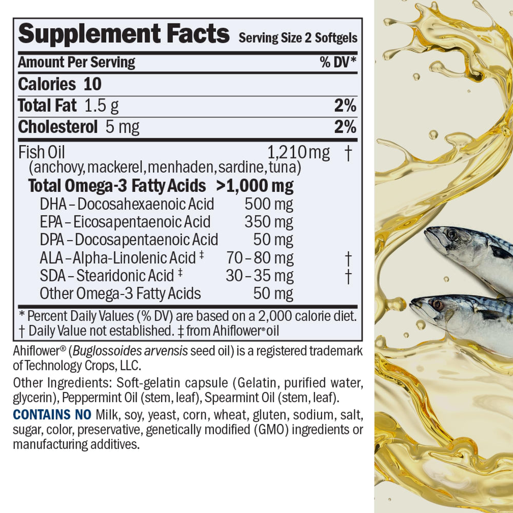 Andrew Lessman Omega-3 Mint capsules in close-up, highlighting purity and potency