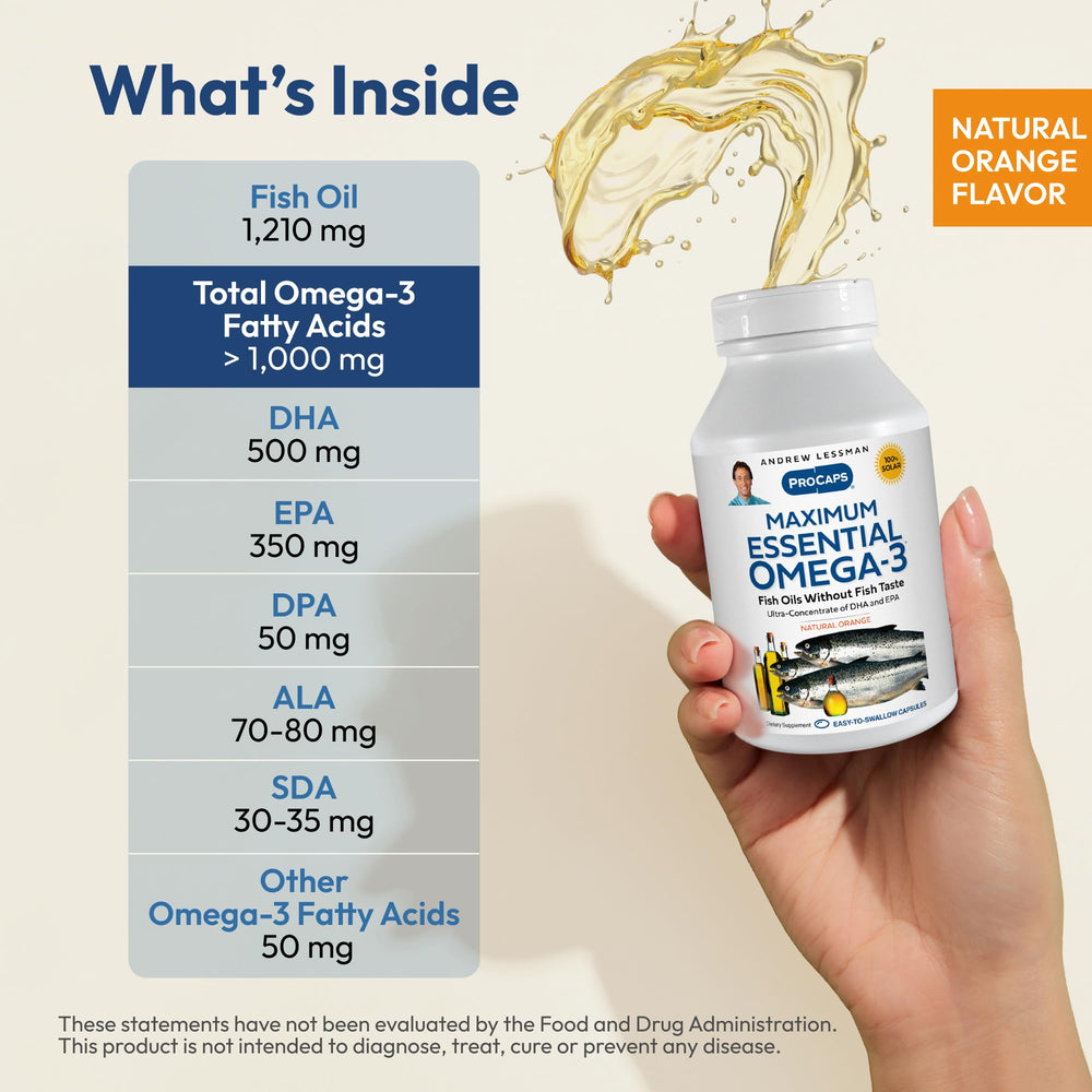 Andrew Lessman Maximum Essential Omega-3 Orange pour - convenient bottle access for daily use.