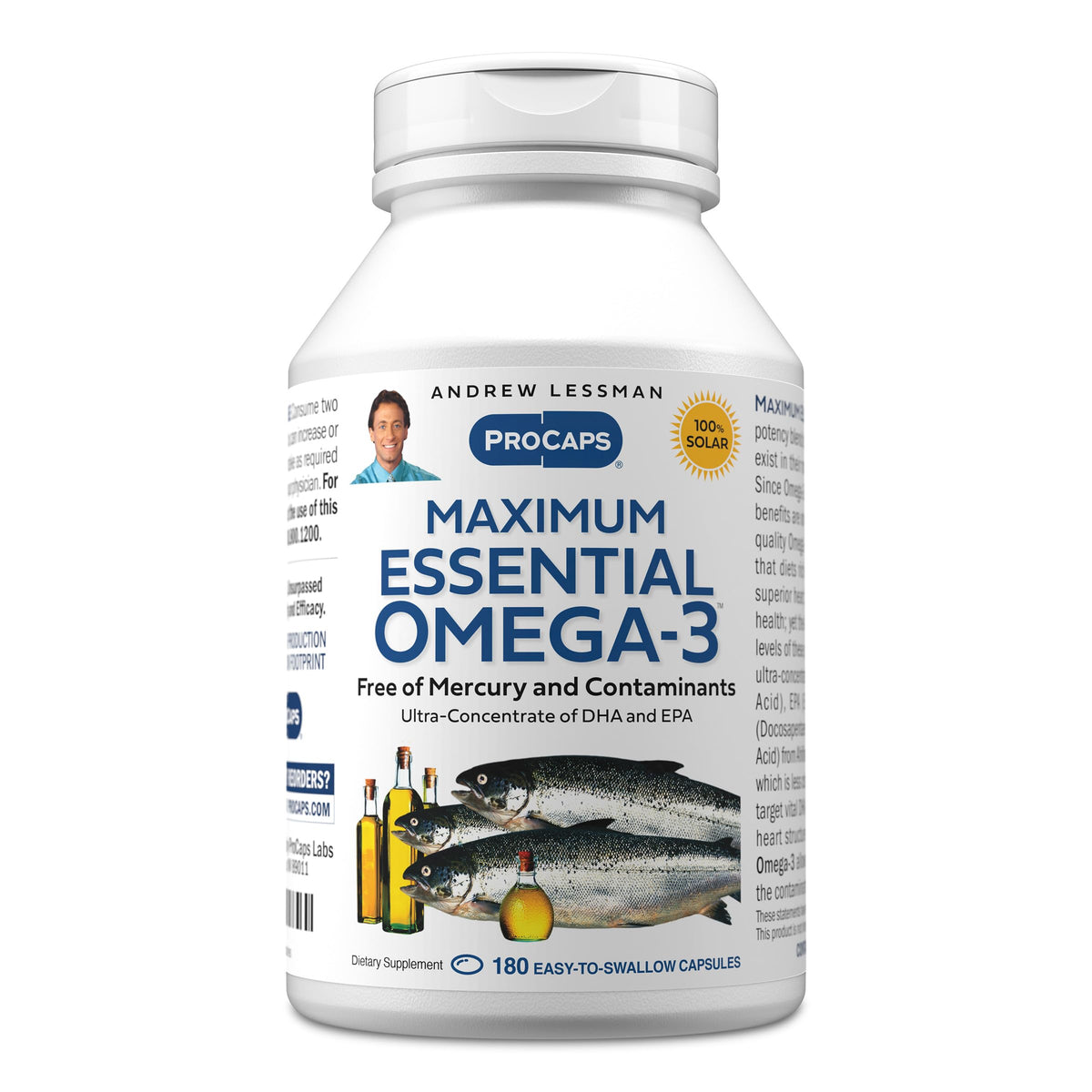 Andrew Lessman Maximum Essential Omega-3 bottle with unflavored capsules for daily intake