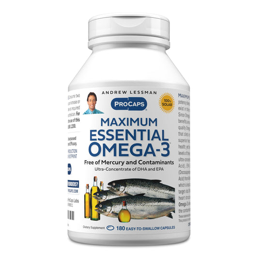Andrew Lessman Maximum Essential Omega-3 bottle with unflavored capsules for daily intake