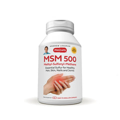 Andrew Lessman MSM 500 bottle front shows pure organic sulfur supporting joints and skin.
