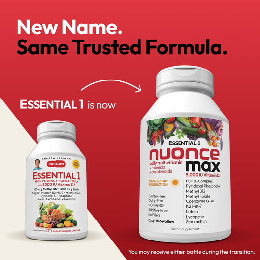 Nuoncemax bottle close-up showing small capsules designed for easy swallowing.