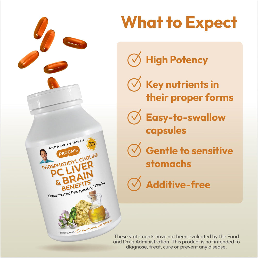 Andrew Lessman PC Liver and Brain 360 softgels ingredients panel with Ahiflower Omega-3.