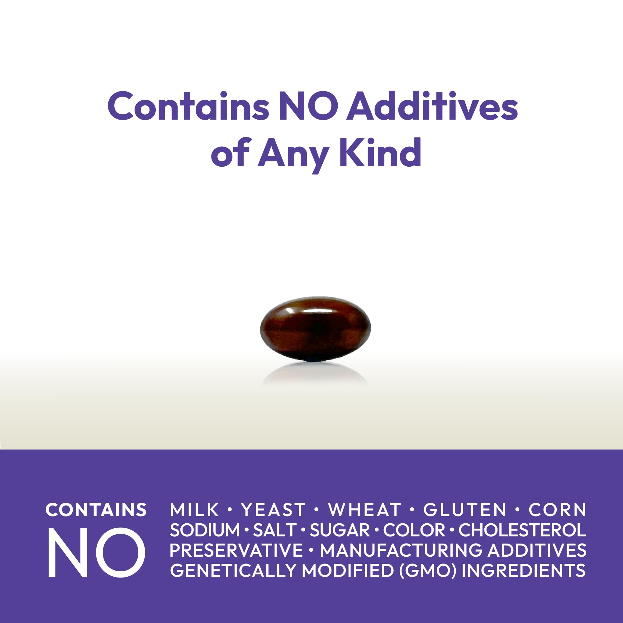Capsules shown beside a clean product label indicating quality.