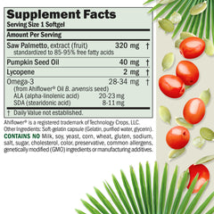 Andrew Lessman Prostate Softgels label closeup highlights standardized Saw Palmetto extract for urinary balance.