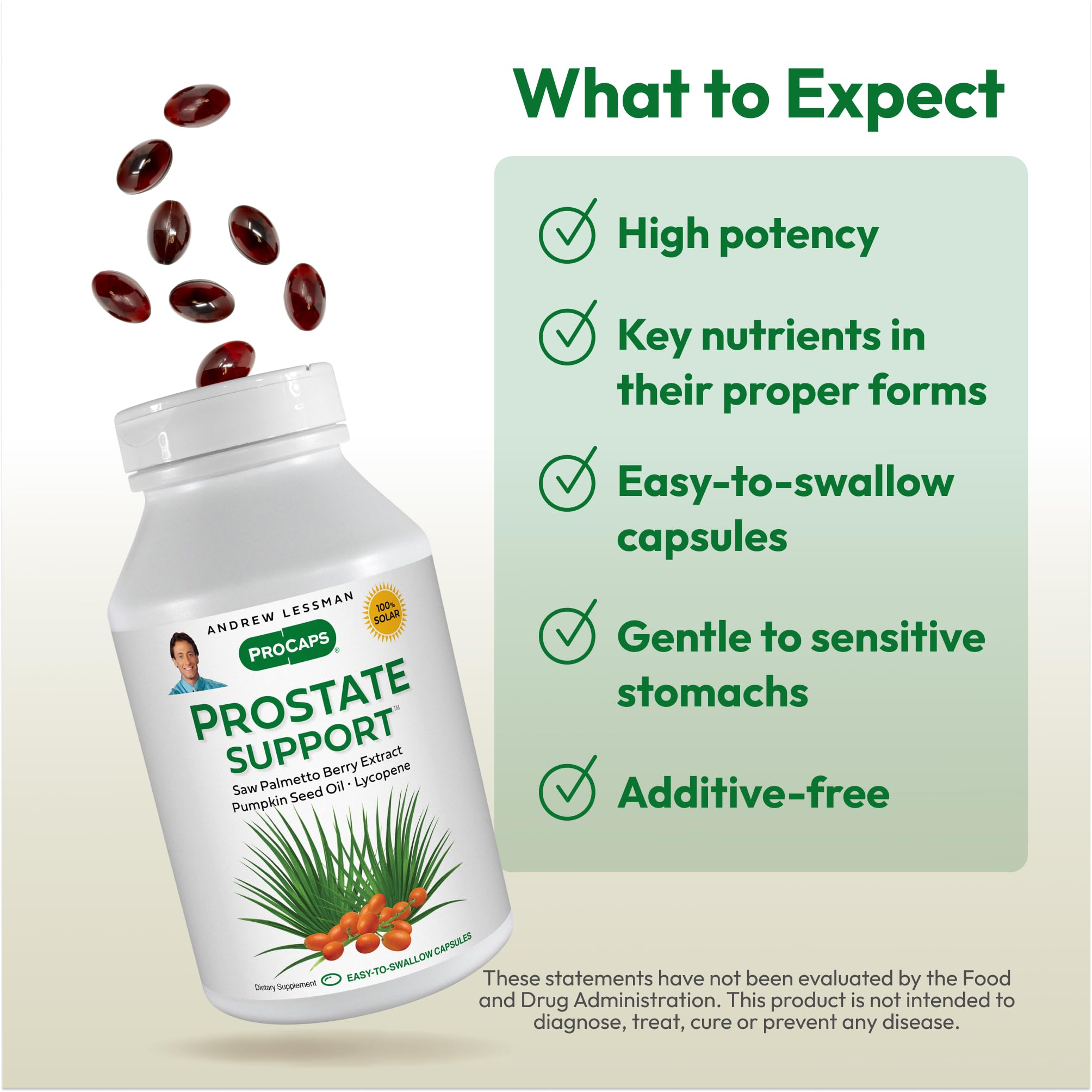 Andrew Lessman Prostate Support saw palmetto berry extract visual, indicating heart of formula for prostate support.