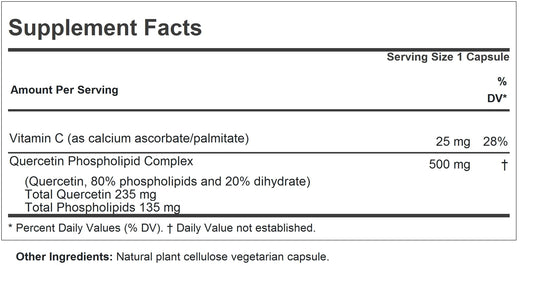 Andrew Lessman Quercetin 500mg capsules close-up emphasizing high-absorption phospholipid formula.