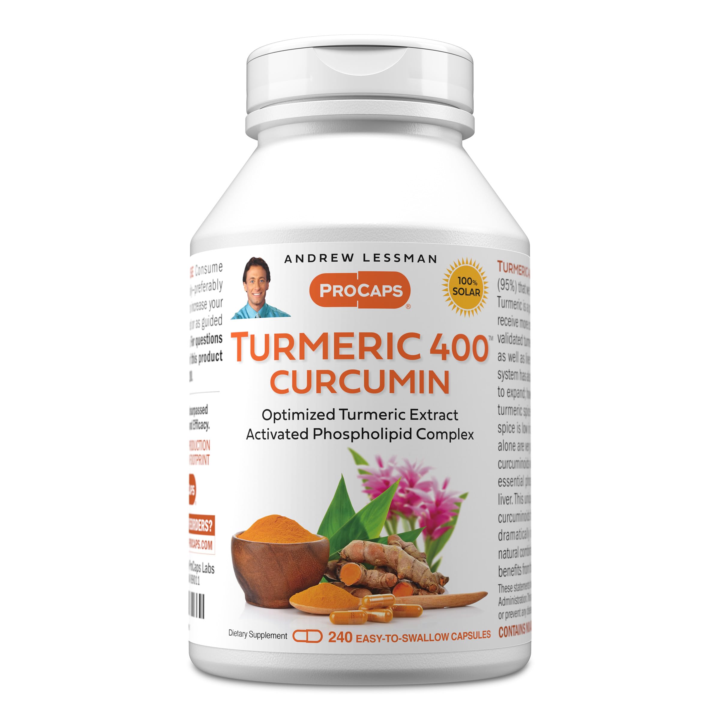 ANDREW LESSMAN Turmeric 400mg bottle highlights a high-potency capsule for optional joint support.