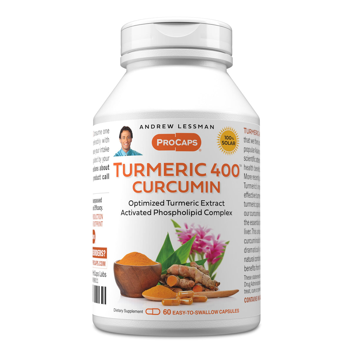 Andrew Lessman Turmeric 400mg bottle with easy-to-swallow capsules for daily joint support.