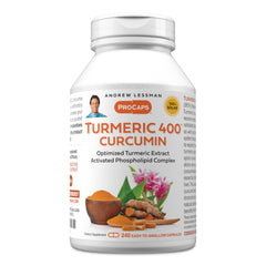 ANDREW LESSMAN Turmeric 400mg bottle highlights a high-potency capsule for optional joint support.