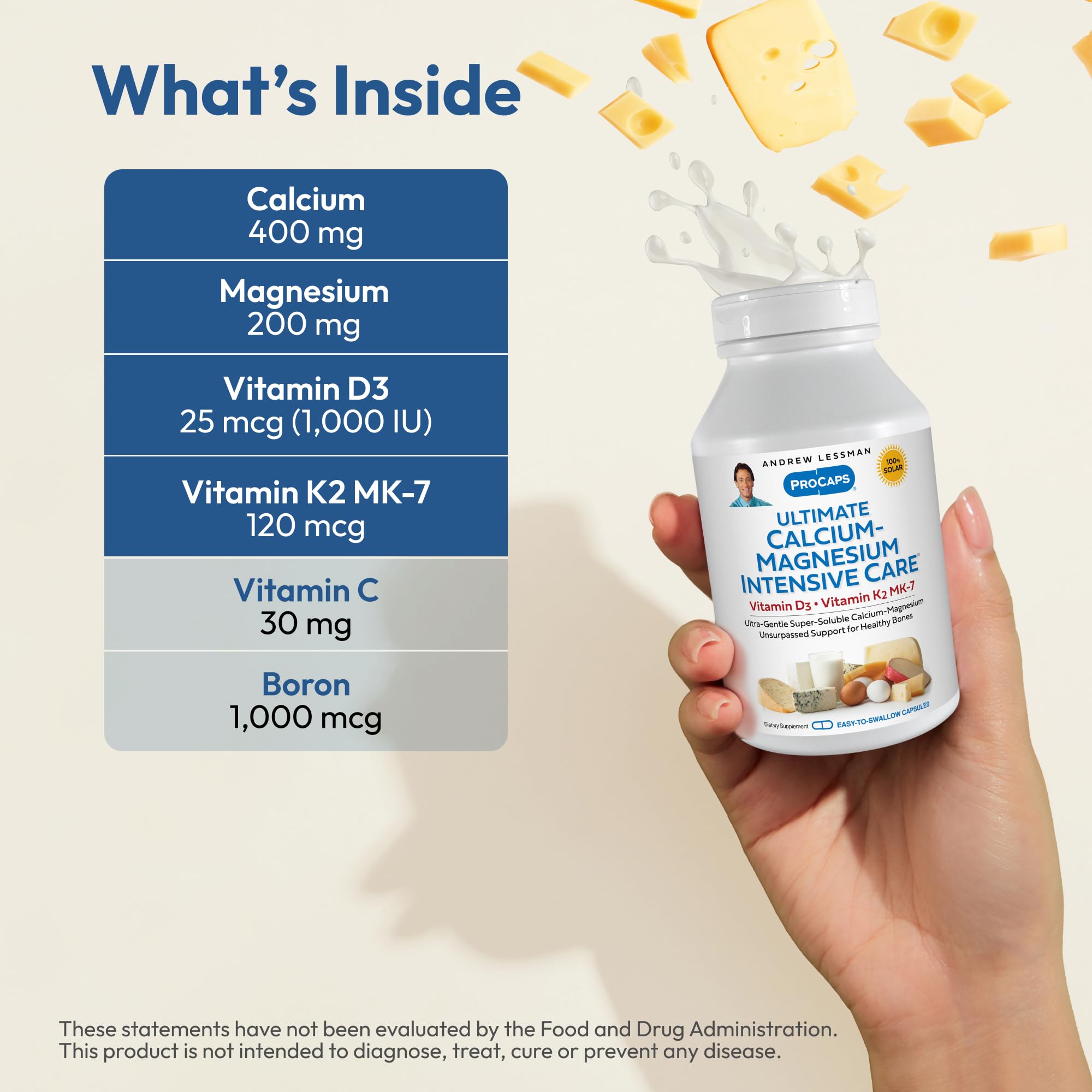 Andrew Lessman Ultimate Calcium capsules pack shows easy-to-swallow capsules for daily use.