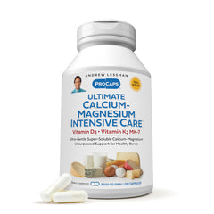 ANDREW LESSMAN Ultimate Calcium-Magnesium bottle with easy-to-swallow capsules for daily support.