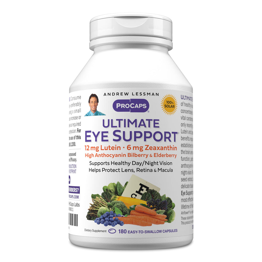 Andrew Lessman Ultimate Eye Support bottle promotes daily eye health with lutein and zeaxanthin.