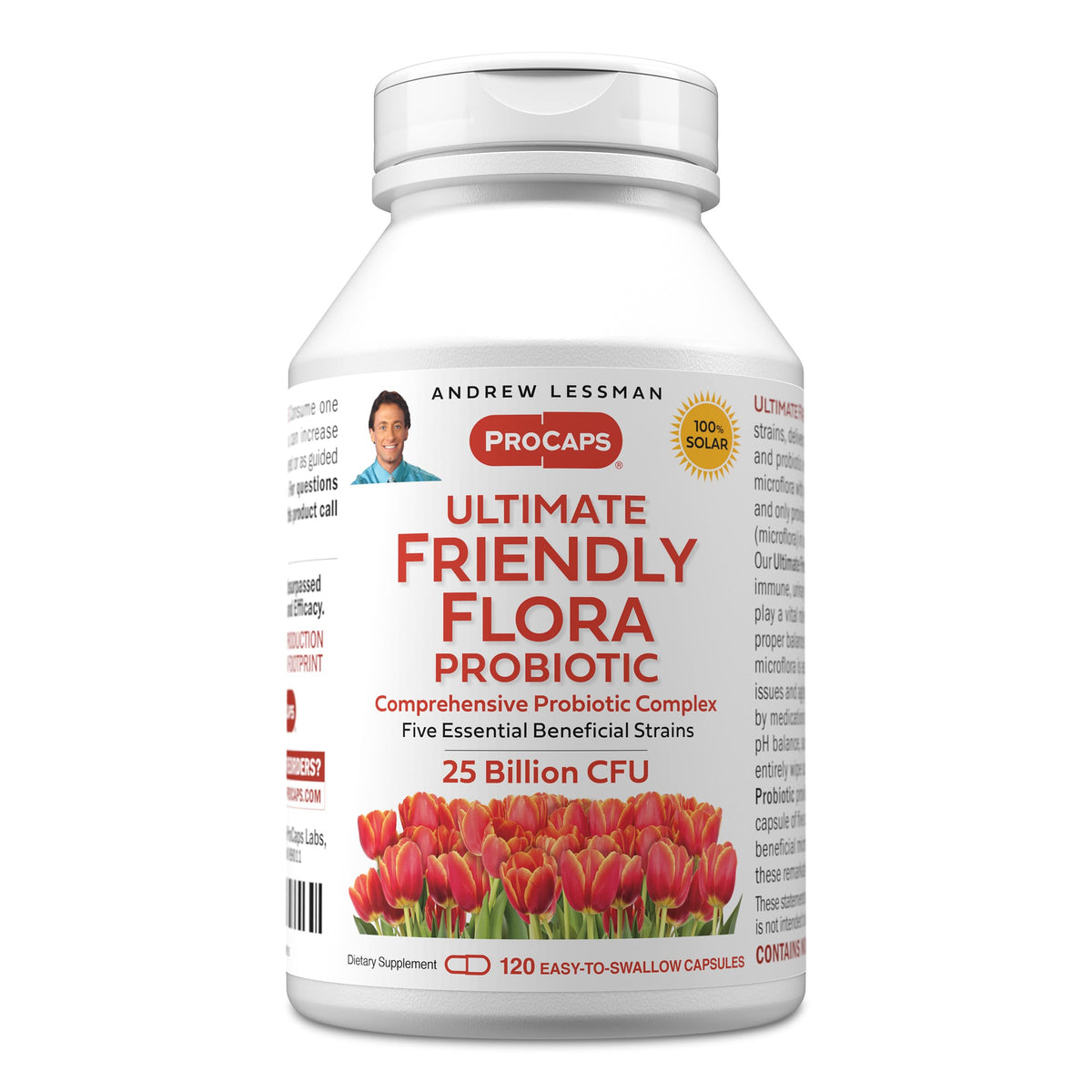 Andrew Lessman Ultimate Friendly Flora bottle showing 120 capsules for daily support