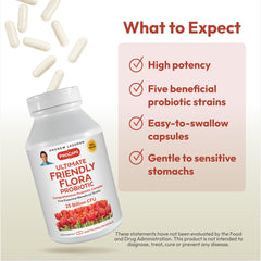 Andrew Lessman Ultimate Friendly Flora label closeup confirms five-strain blend and CFU.