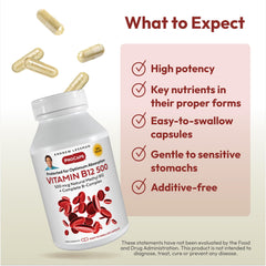 Eco-friendly Andrew Lessman Vitamin B12 bottle packaging emphasizing recyclable materials.