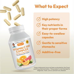 ANDREW LESSMAN Vitamin C 500 Complex bioflavonoids graphic indicates enhanced vitamin C utilization
