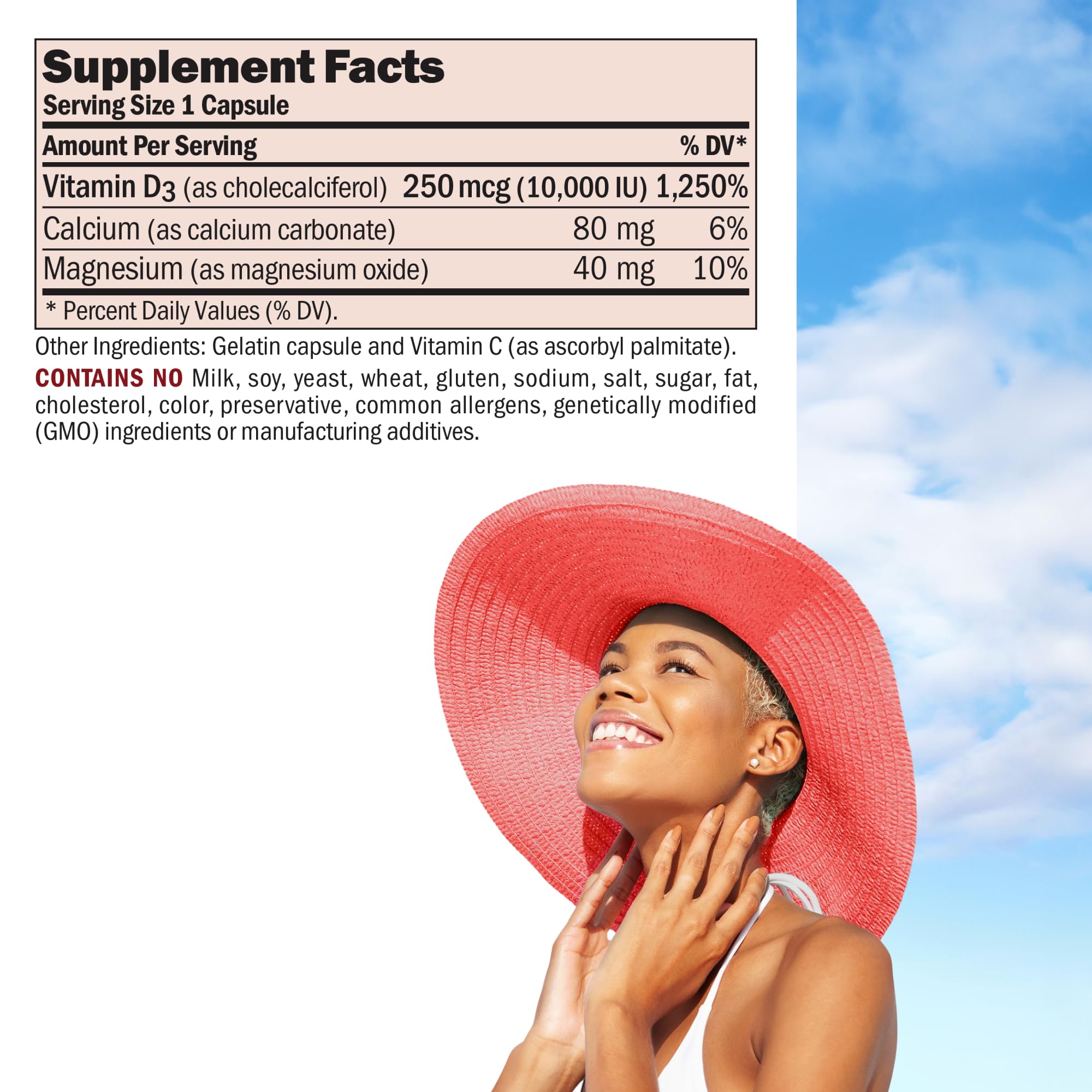 Andrew Lessman Vitamin D3 10,000 IU capsules close-up showing easy-to-swallow design.