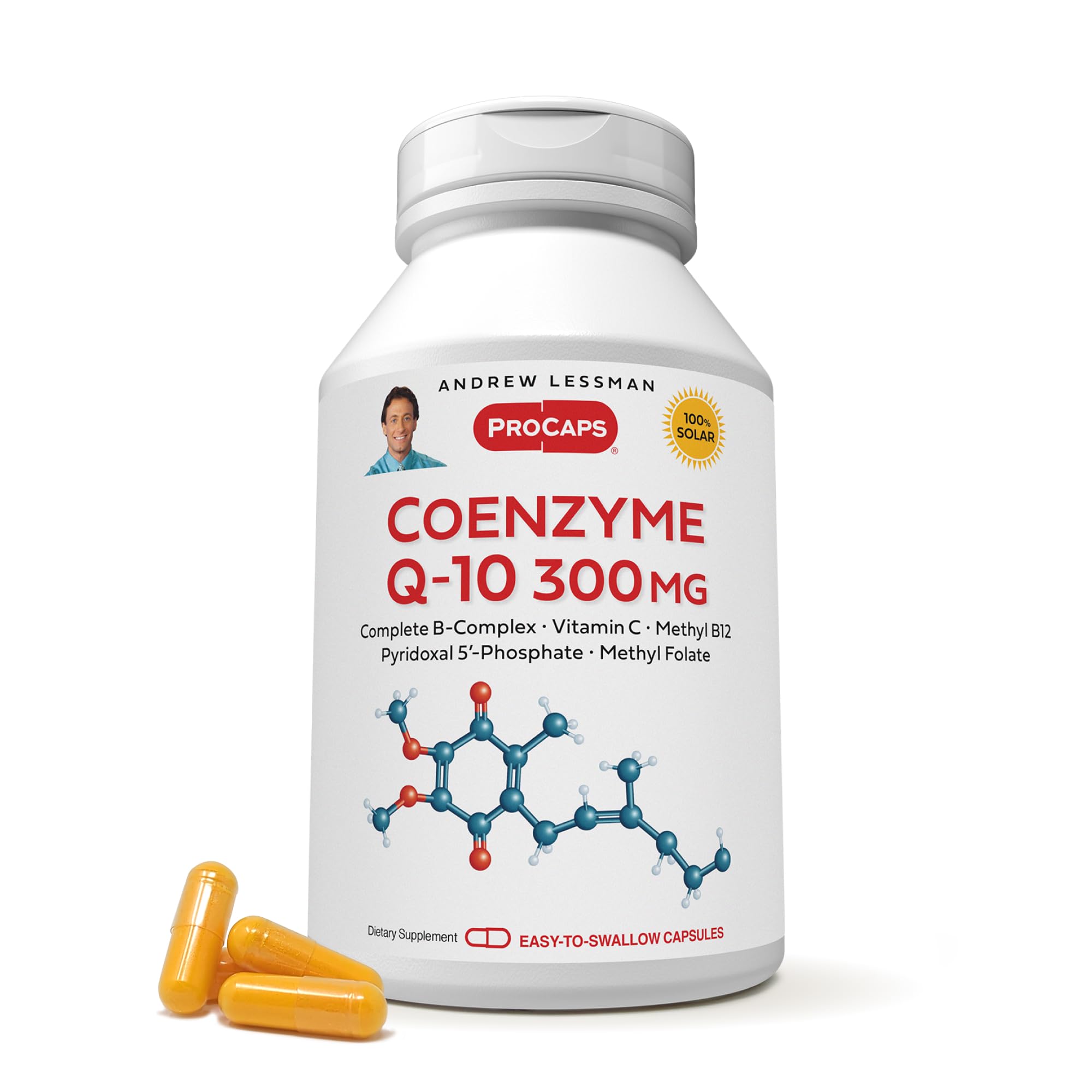 Andrew Lessman CoQ10 300mg bottle for steady energy support.