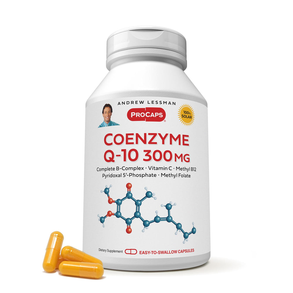 Andrew Lessman CoQ10 300mg bottle for steady energy support.