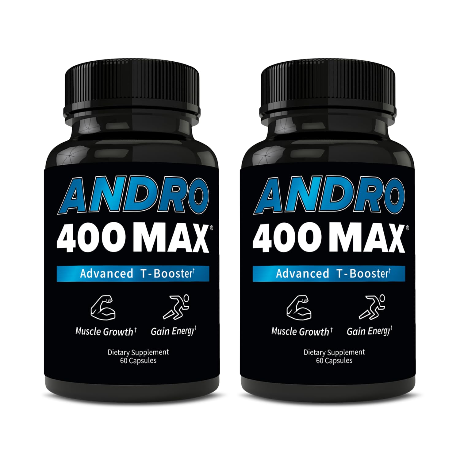 Andro400 Max bottle showing the advanced T-support blend for daily vitality and circulation.