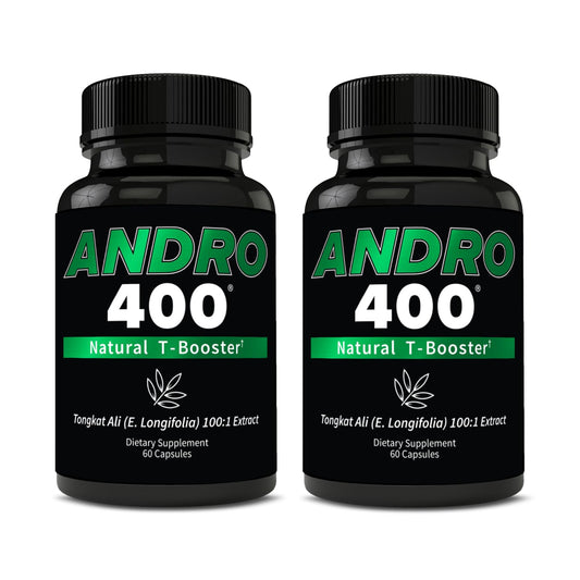 Andro400 bottle with Tongkat Ali 100:1 extract for sustained energy and daily stamina.