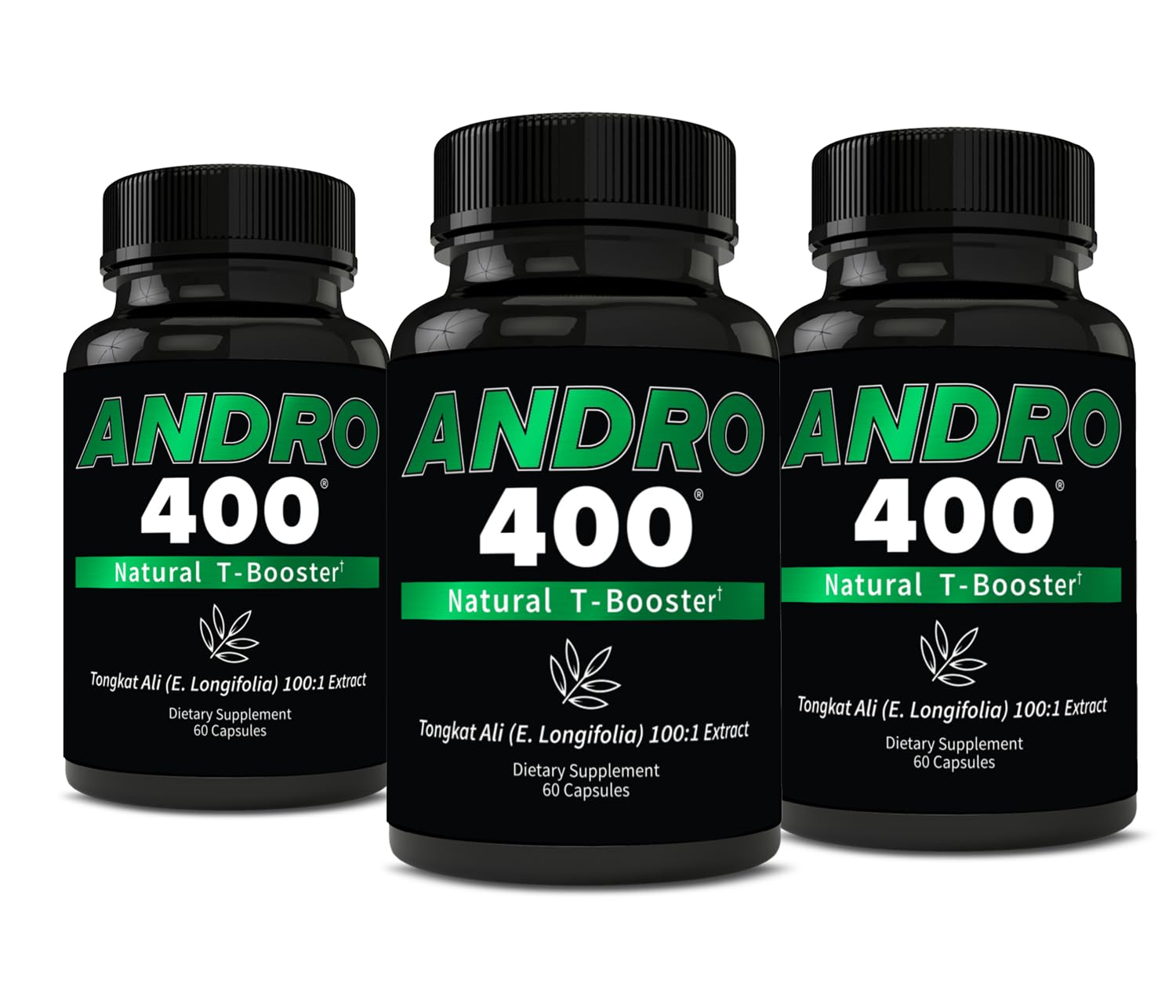 Andro400 Tongkat Ali 100:1 extract bottle with capsules for daily energy and vitality