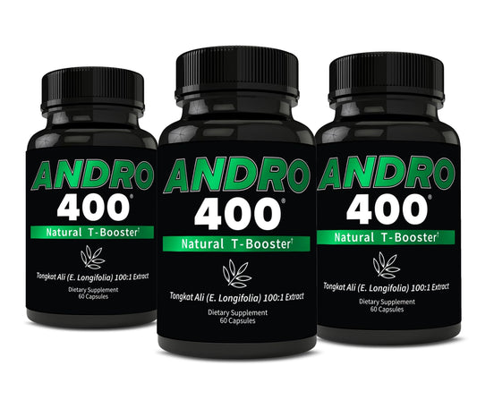 Andro400 Tongkat Ali 100:1 extract bottle with capsules for daily energy and vitality